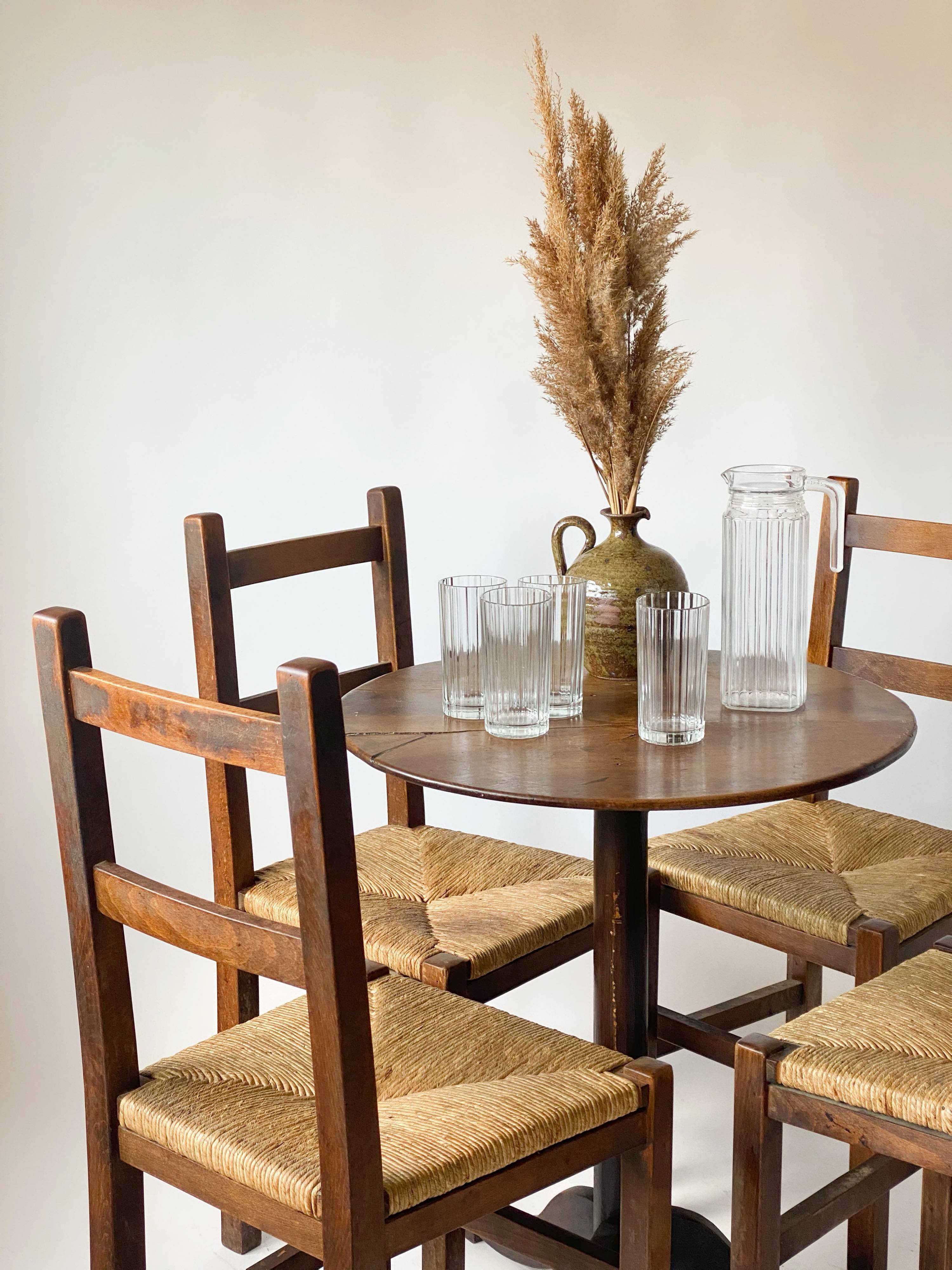 4 wooden and straw country chairs