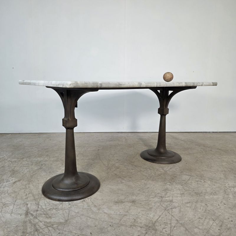Superb cast iron and Carrara marble display table from a chocolate factory circa 1900