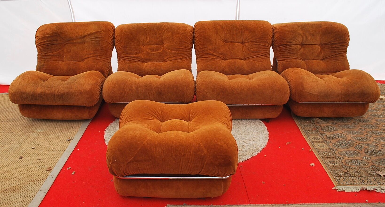 4 vintage armchairs and vintage pouf