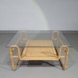 Bauhaus coffe table. Iron frame / pencil reed / split reed / rattan 75 x 75 x 40 cm