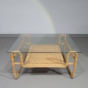 Bauhaus coffe table. Iron frame / pencil reed / split reed / rattan 75 x 75 x 40 cm