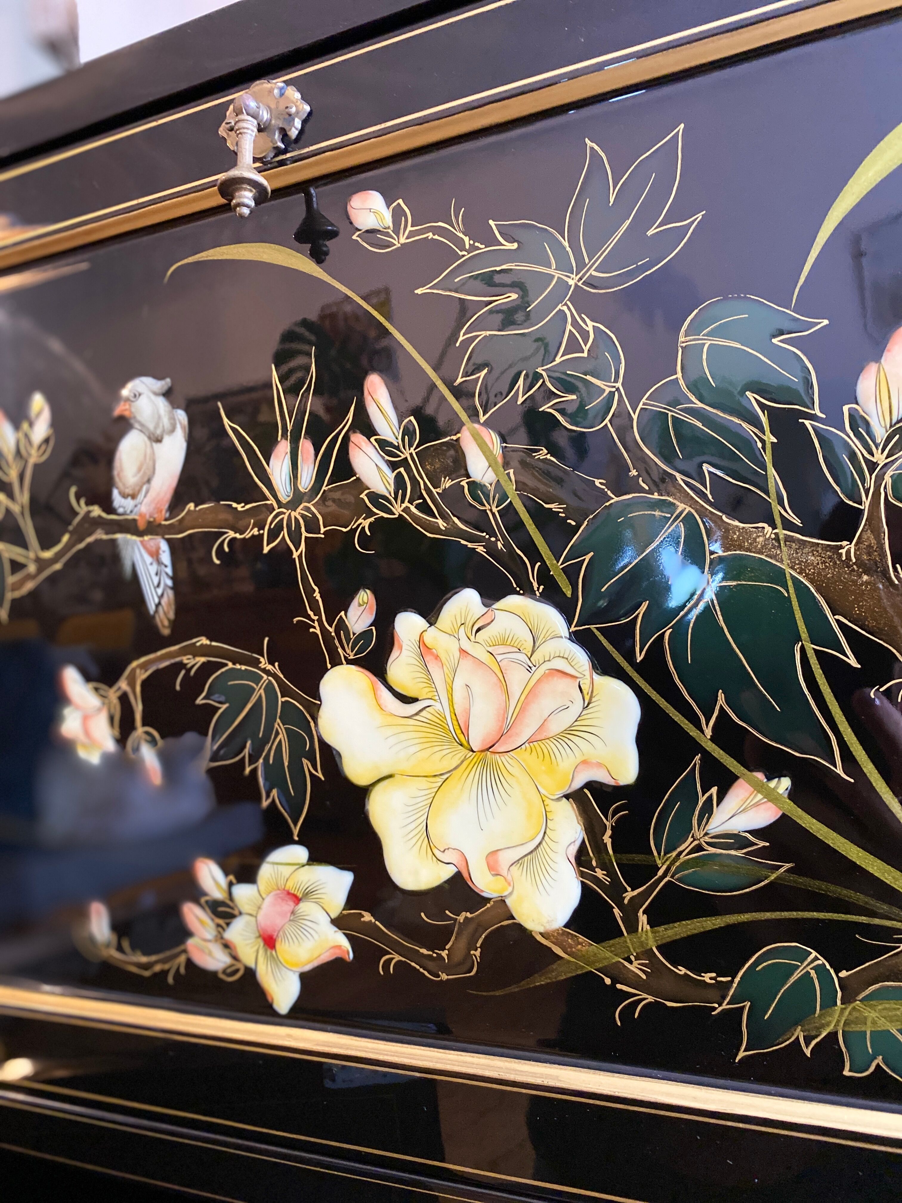 Chinese secretarial cabinet lacquered black Asian