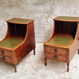 Set of mid century bedside tables with inlaid leather