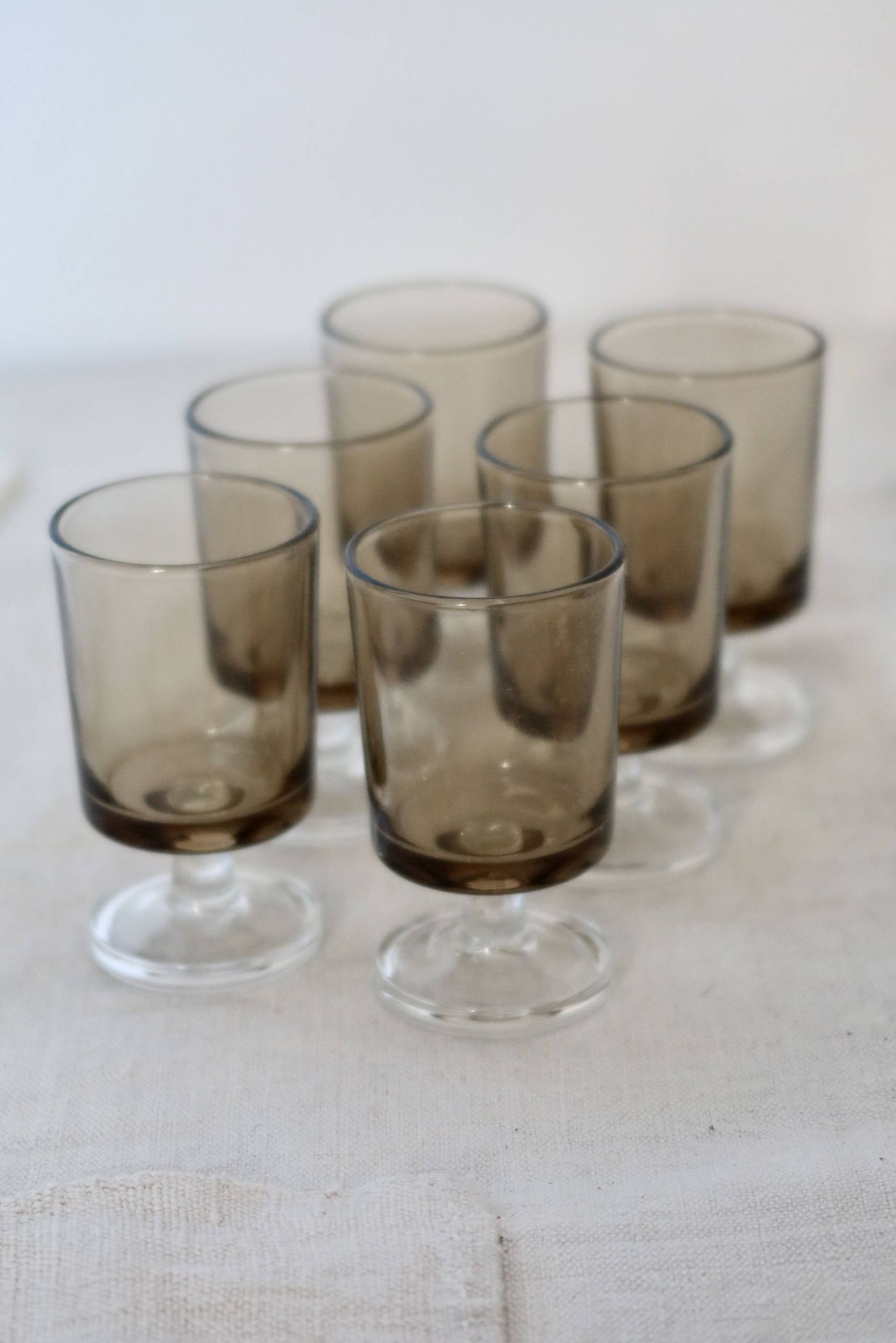 6 vintage Luminarc liqueur glasses, Sweden model - Smoked glass