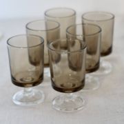6 vintage Luminarc liqueur glasses, Sweden model - Smoked glass