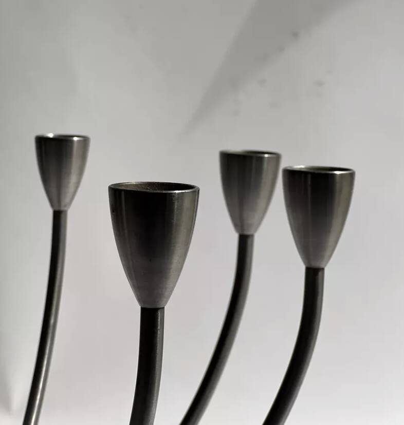 Grand chandelier / bougeoir métal brossé 8 feux, K. Hagberg design 1970