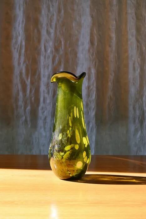 Free-form olive green art glass vase by Gyula Budveszel, Hungary, 1990s