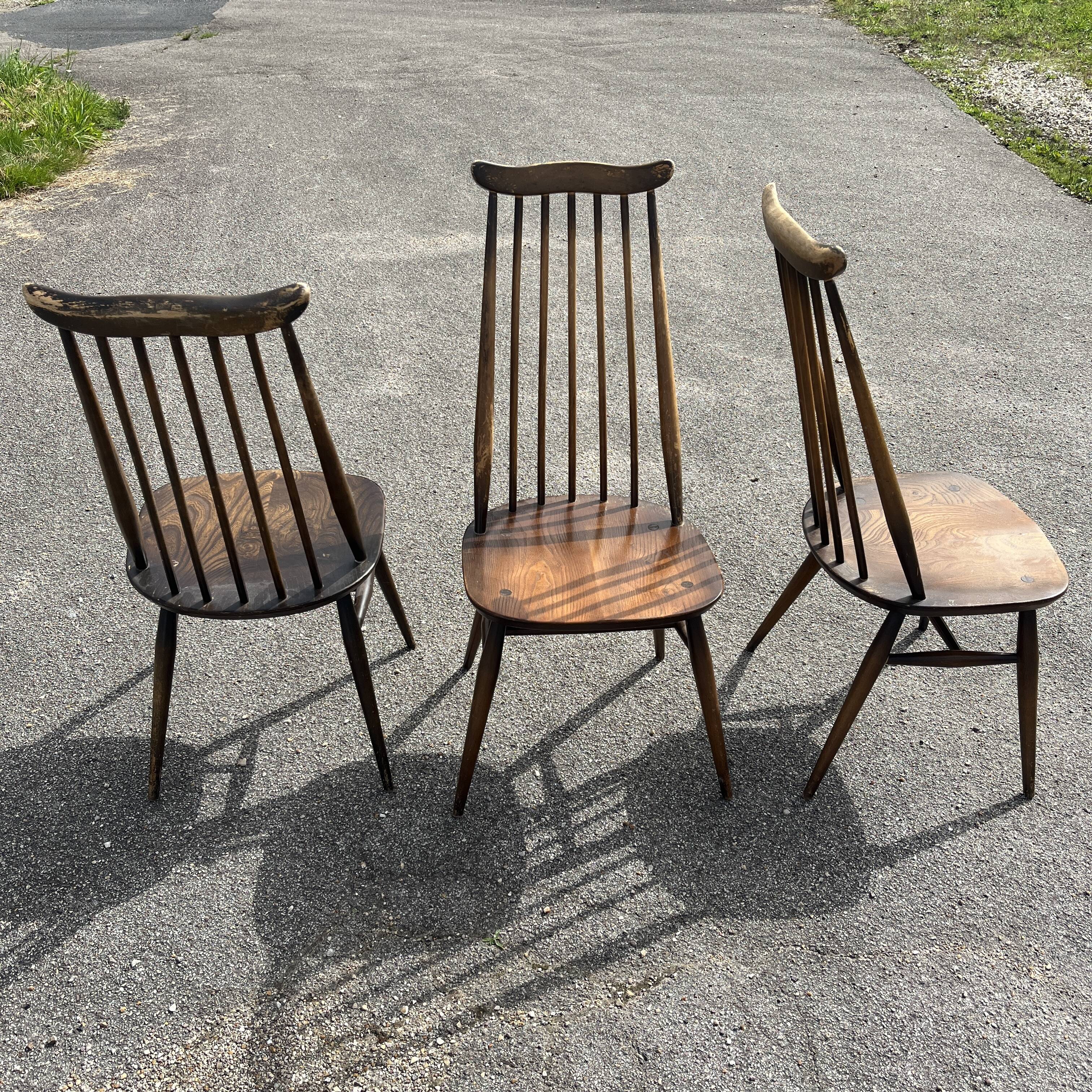 Set of 3 Ercol Goldsmith Scandinavian style wooden chairs