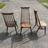 Set of 3 Ercol Goldsmith Scandinavian style wooden chairs