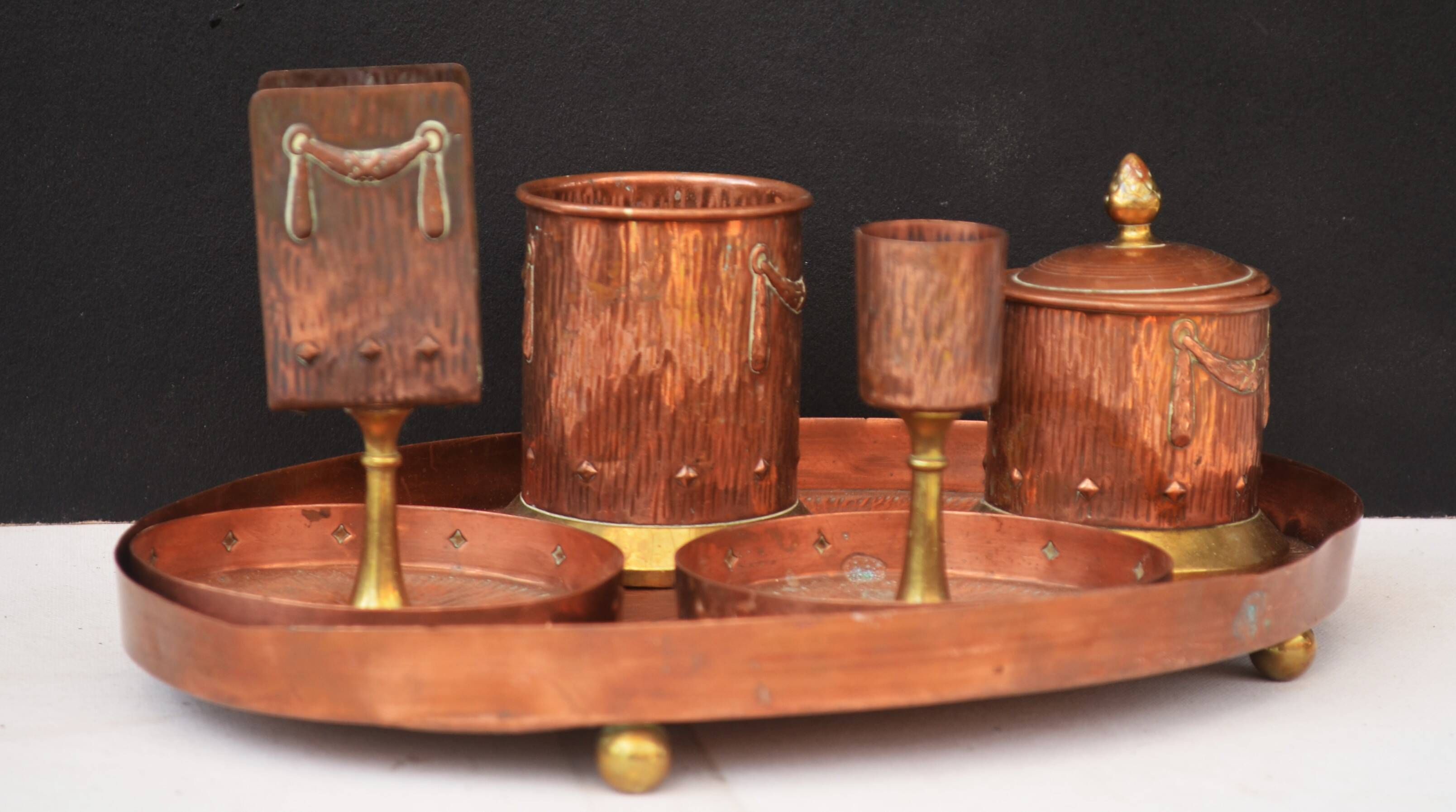Arts and Crafts Brass And Copper Tray + lot of 4 Pieces