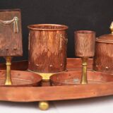 Plateau en laiton et cuivre Arts and Crafts + lot de 4 pièces