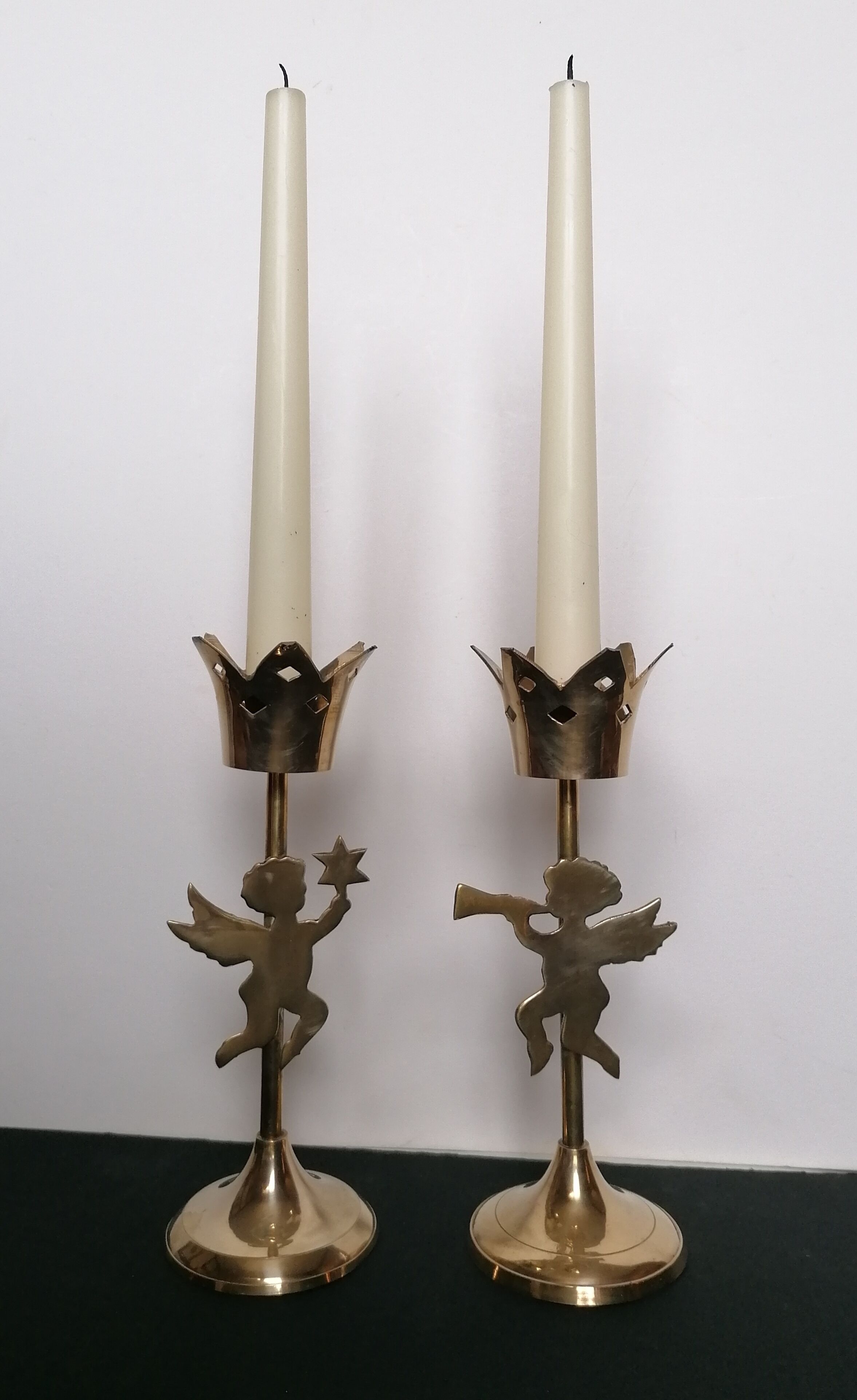 Pair of let'stag candle holders brass angels