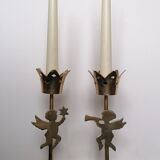 Pair of let'stag candle holders brass angels