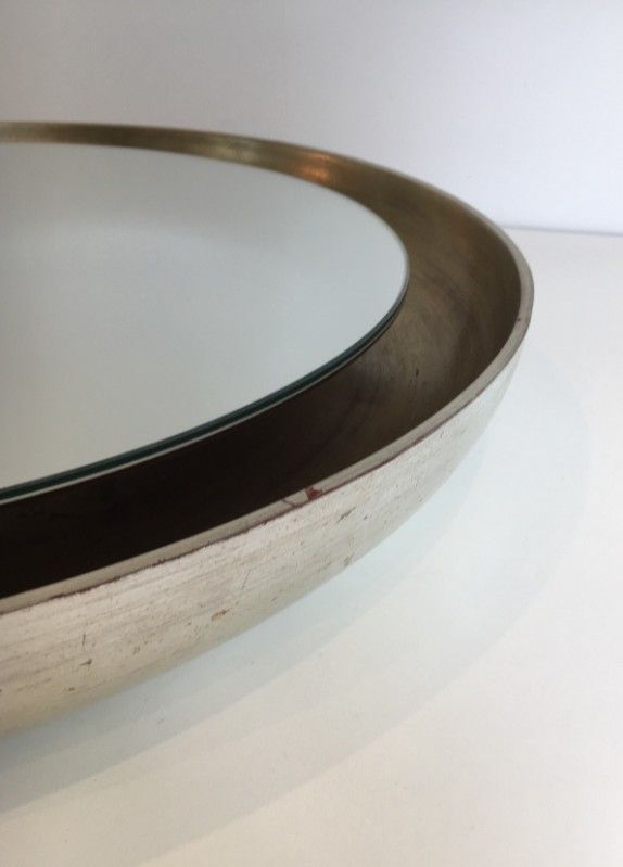 Silver mirror in curved wood 66.5 x 66.5 cm