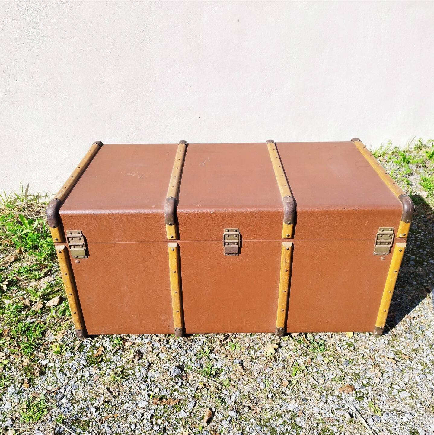 Large vintage arched travel storage trunk