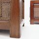Pair of vintage wooden planters with woven rattan panels - 1970s