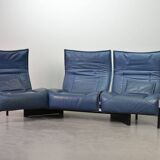 Vico Magistretti 3-Seat Flexible Cassina Blue Leather 'Veranda' Sofa, Italy