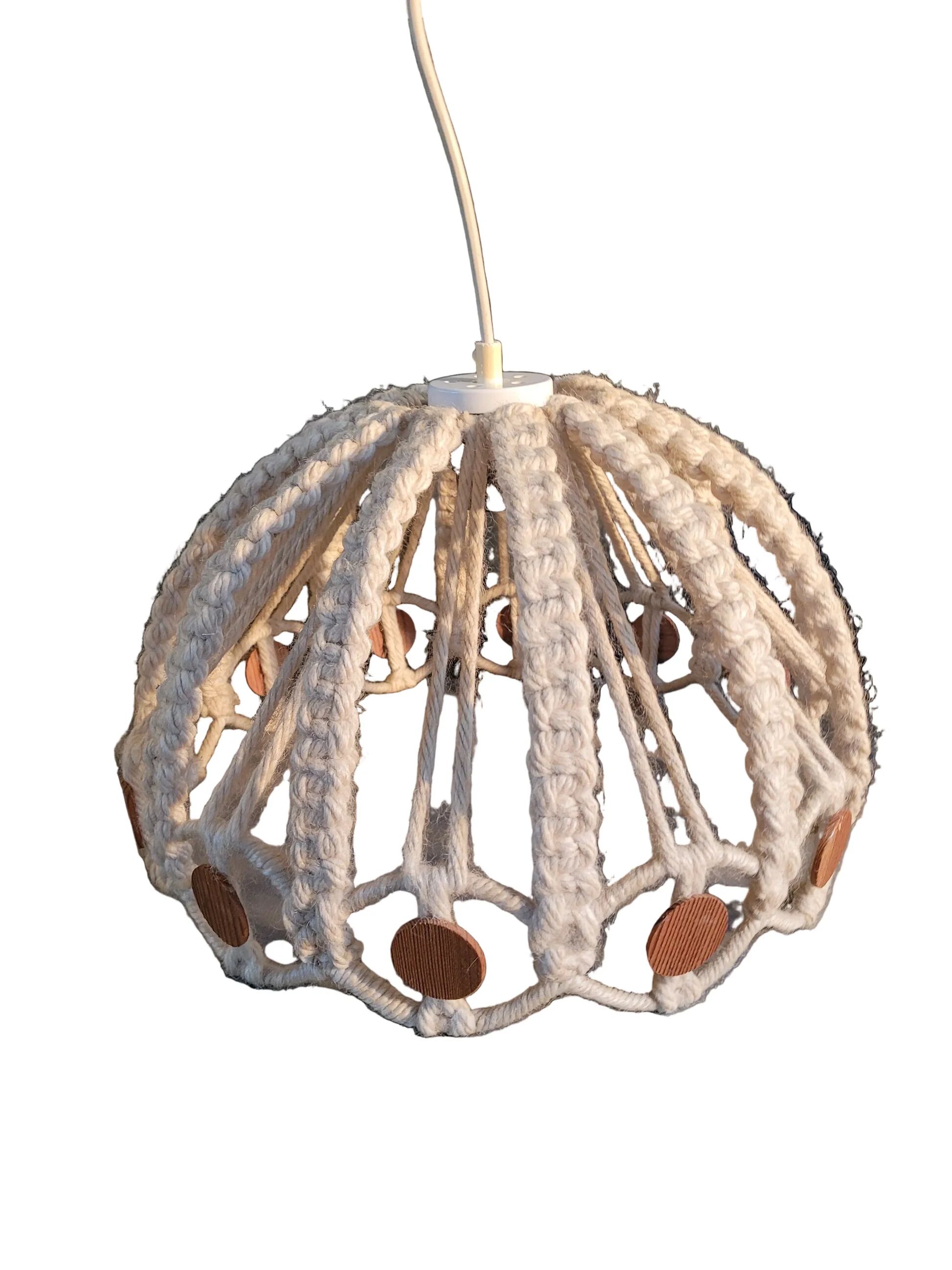 Vintage macramé and wood pendant light