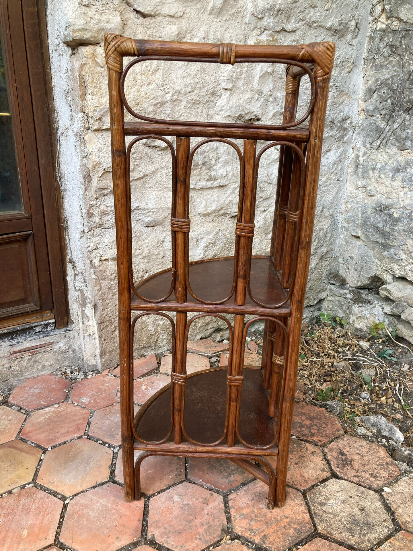 Vintage rattan corner shelf
