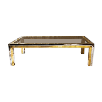 Table basse italienne en chrome et laiton Romeo Rega, 1970s