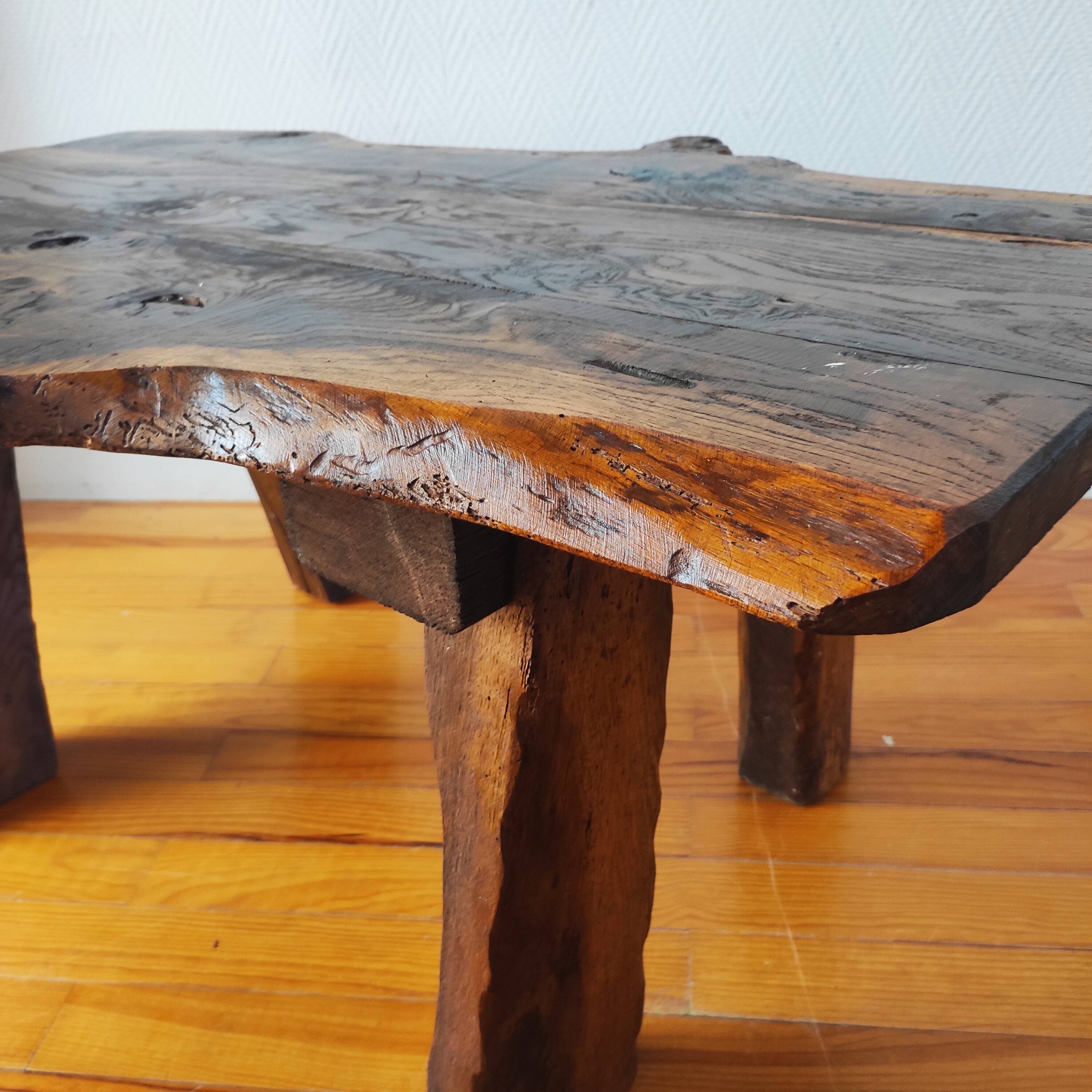 Vintage coffee table 50/60 brutalist oak and solid walnut