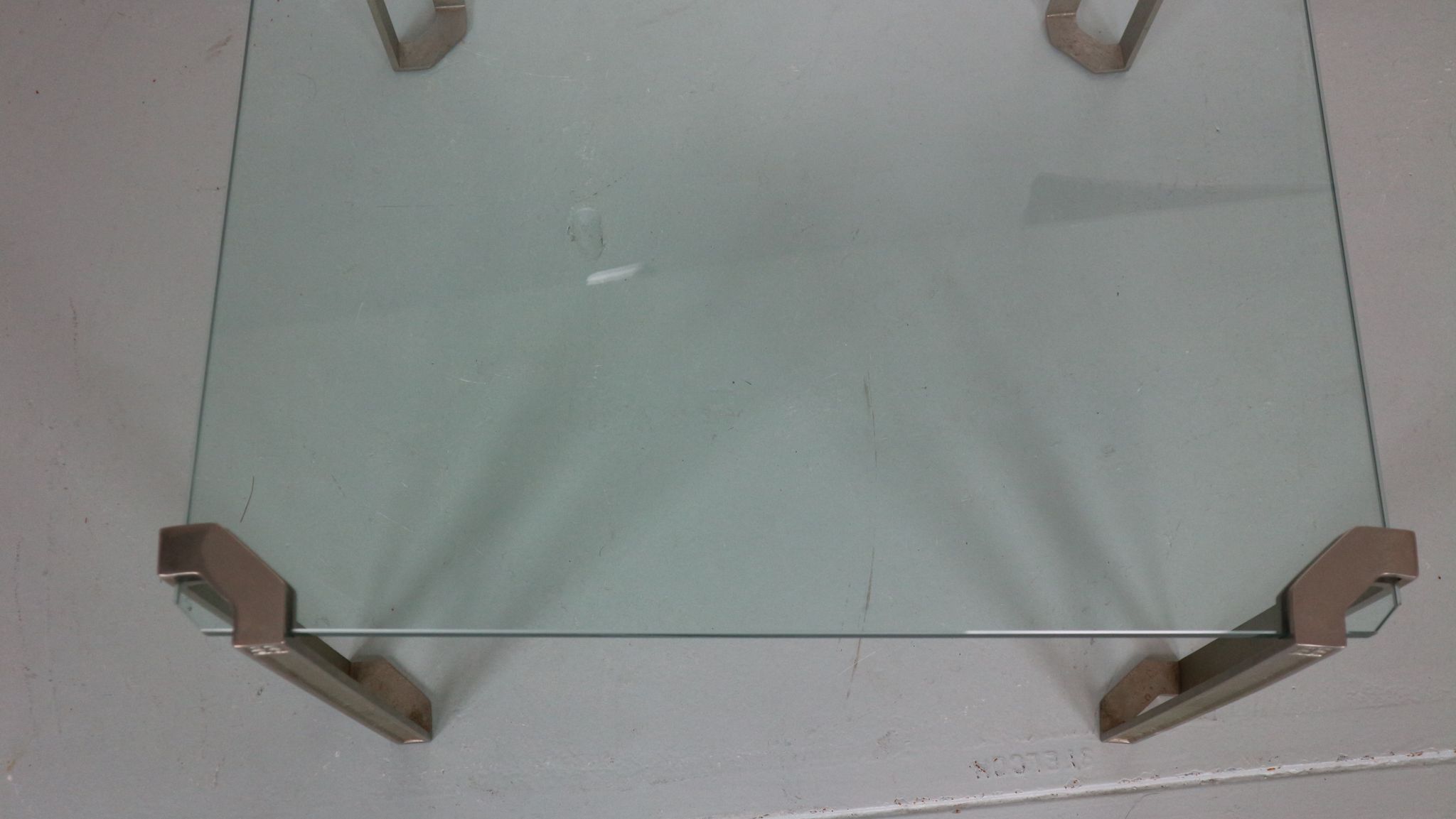 Peter Ghyczy for Ghyzcy Square Glass Coffee Table, 1970's Hollywood Regency