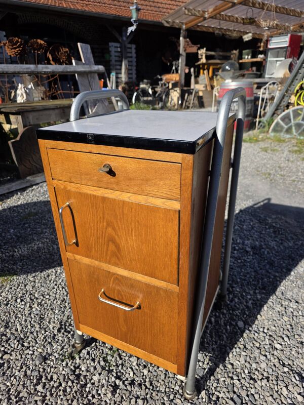 Meuble de bureau médical ETS Hordoir en chêne des années 60