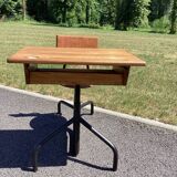 School desk - tubular metal and wood desk Prouvé style