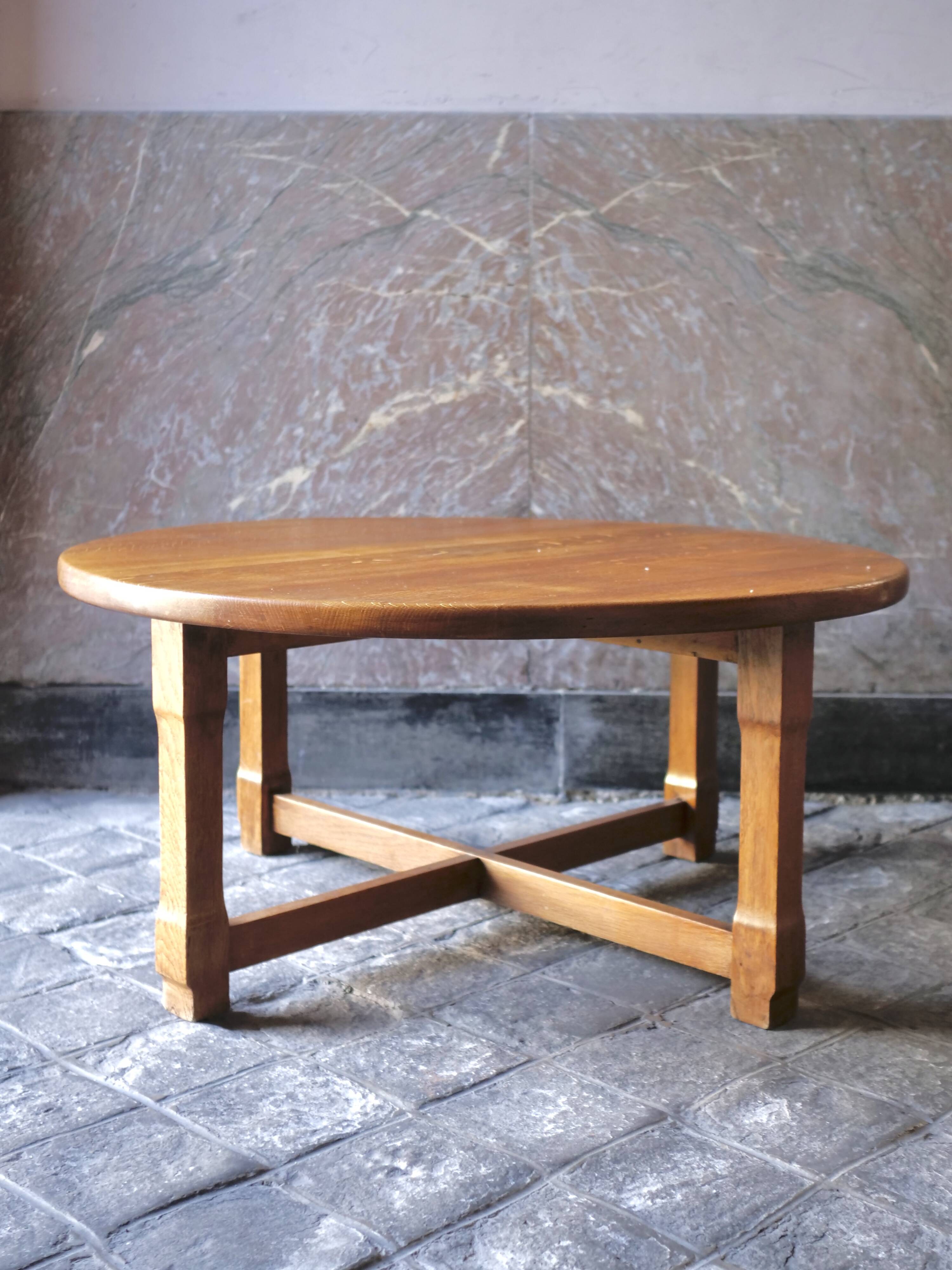 round coffee table in solid wood brutalist design bohemian decor