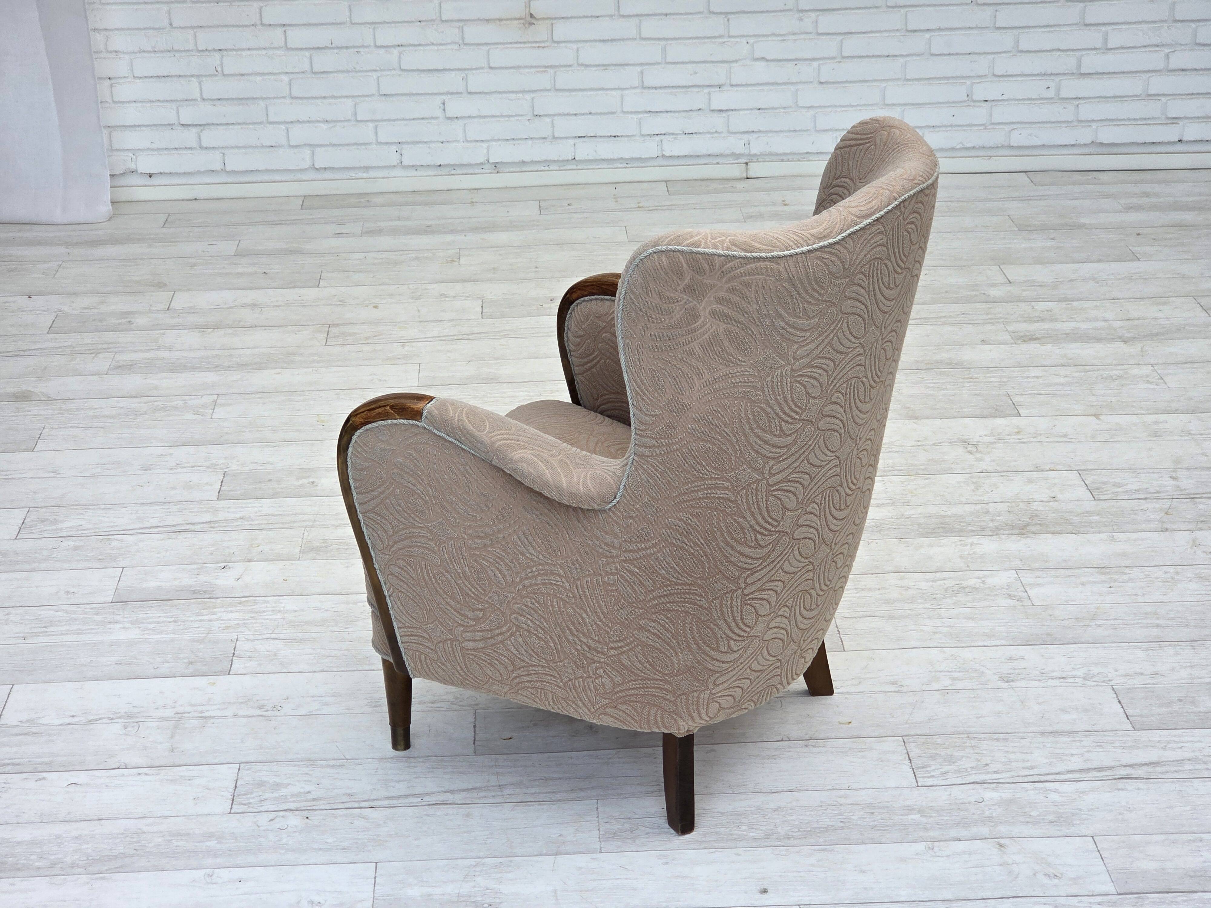 1960s, Danish armchair, blend wool fabric, beech wood.