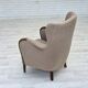 Fauteuil danois des années 1960, tissu en laine mélangée, bois de hêtre.
