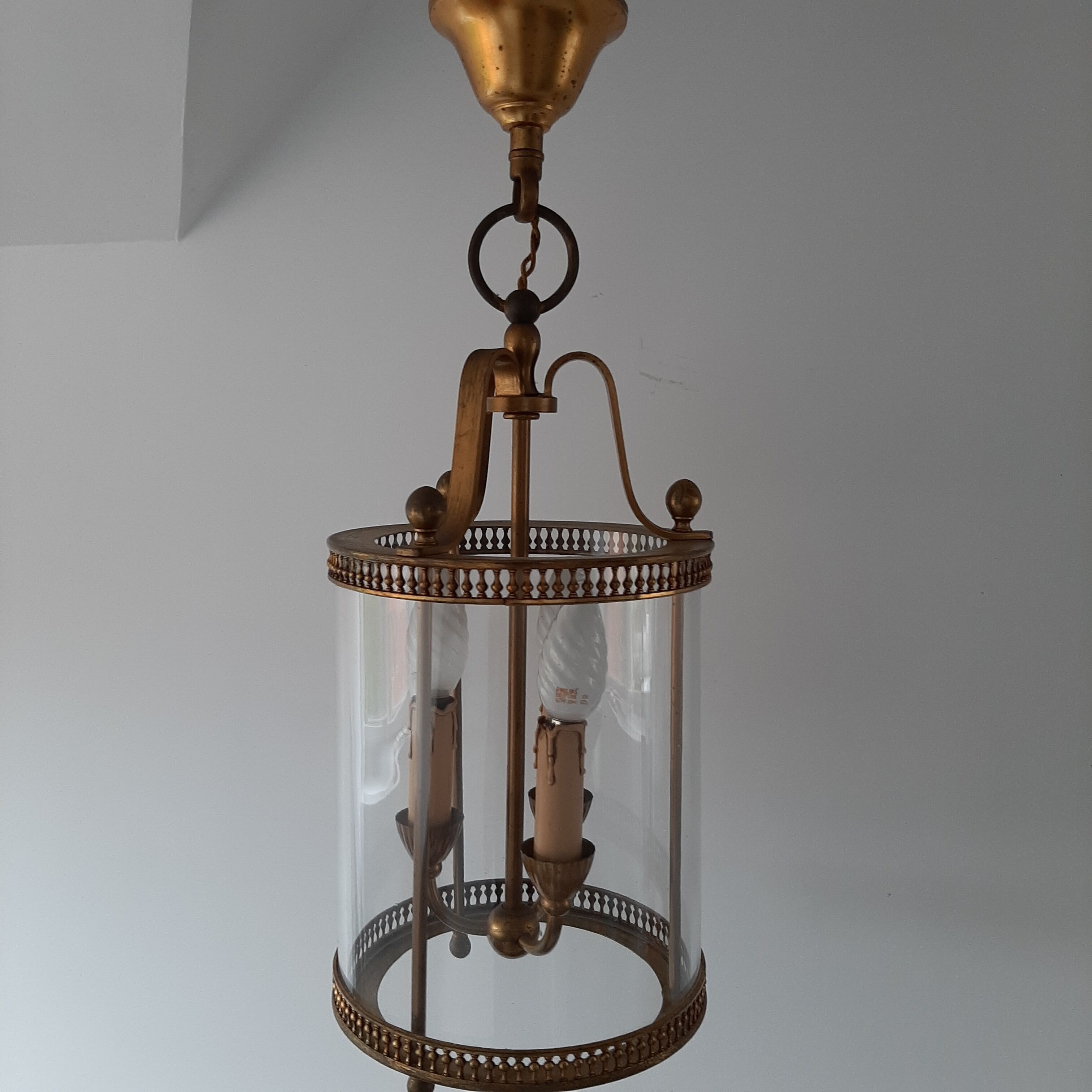 Suspension vintage laiton et verre