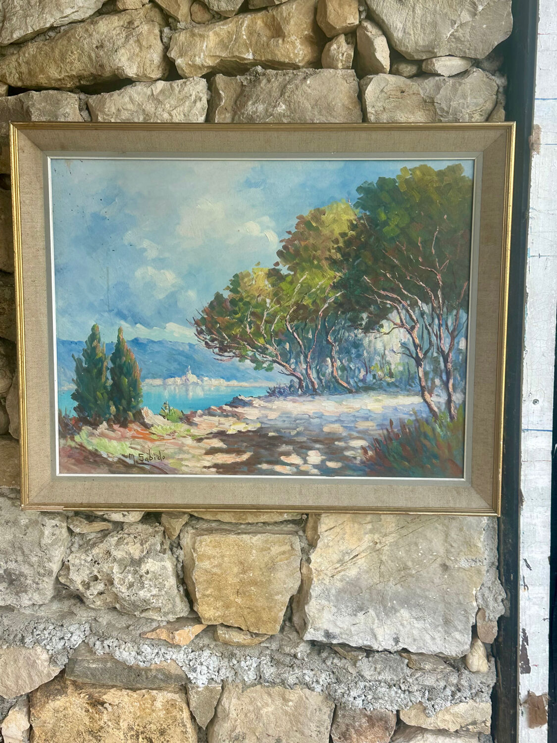 Mediterranean Landscape Painting Signed by Mr. Sabido