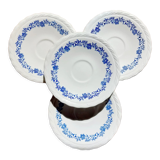 4 blue white saucers