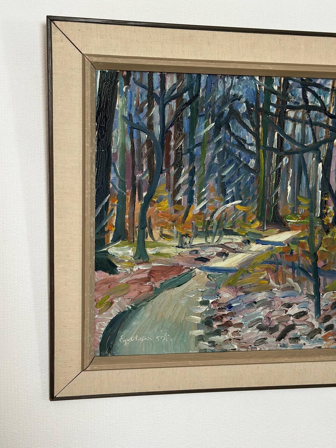 Swedish Oil on Canvas – “Forest” by Eyvind Olesen – Dated 1957