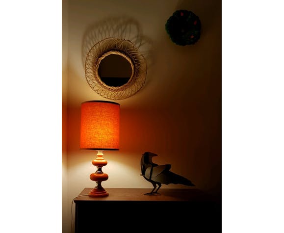 Lampe bois orange et chrome 70's