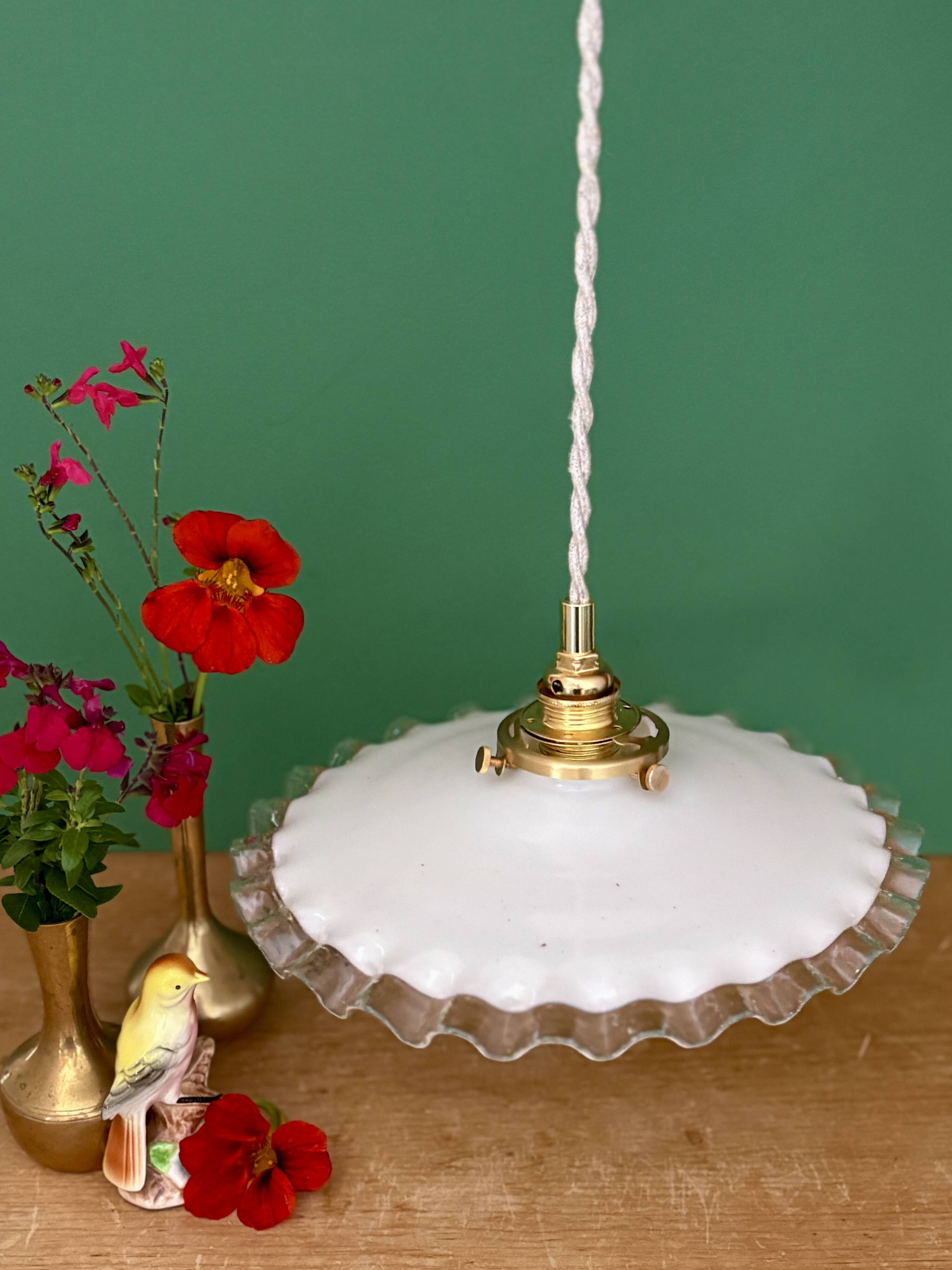 Vintage white opaline lace pendant light (OP12)