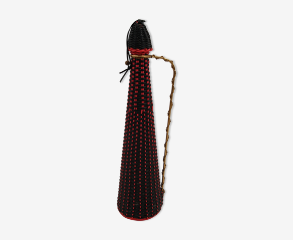 Bouteille gainée scoubidou noir vintage
