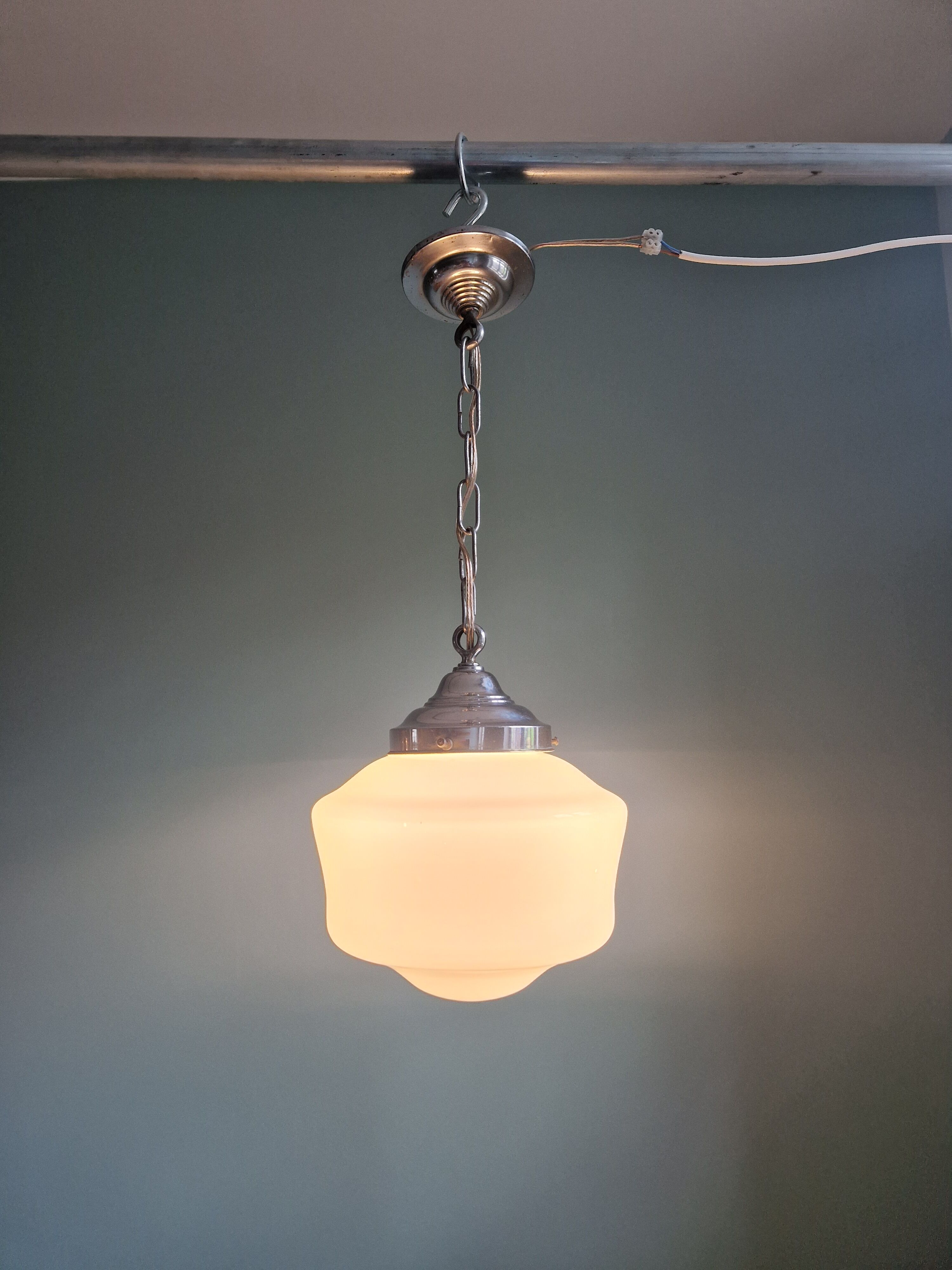 Art deco pendant lamp in white opaline, 1920s-30s