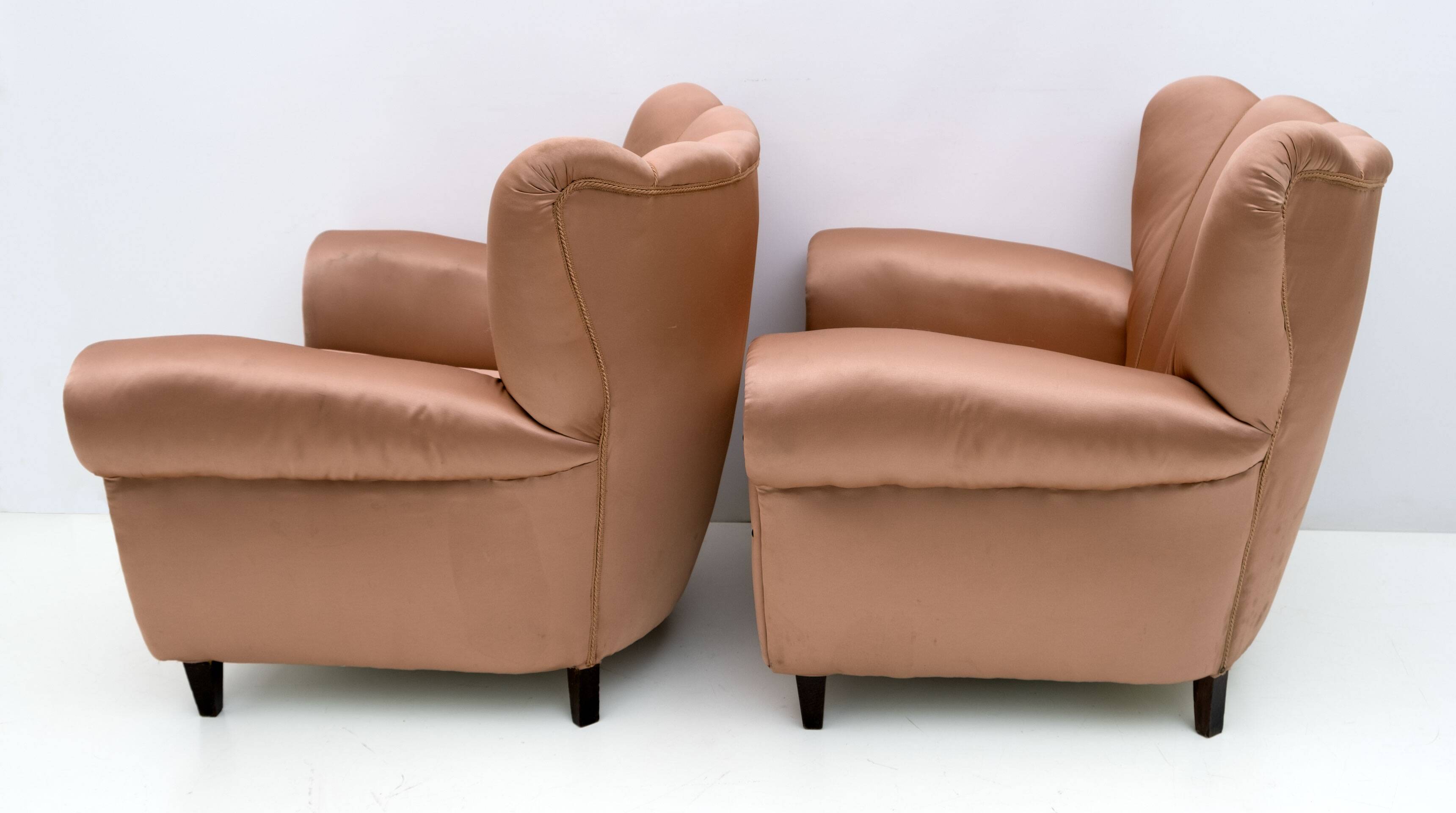 Pair of Mid-Century Modern Italian Satin Armchairs, 1950s
