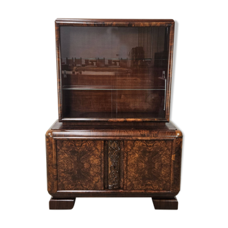 Vitrine Art Déco des années 1930 en noyer et racine de noyer