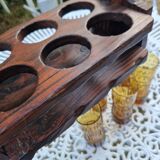 Service de 6 verres vintage ambrés avec porte-verres en bois