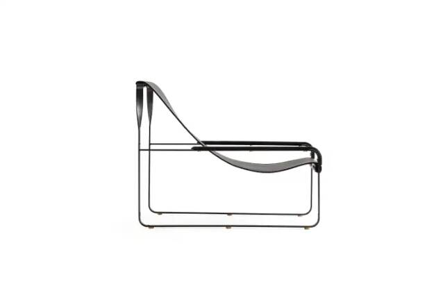 Classic Minimalist Contemporary Chaise Longue Smoke Black Metal and Black Leather