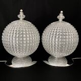 Pair of large 38 cm molded glass lamps, 1960