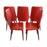 Chaises vintage simili rouge pieds compas en bois