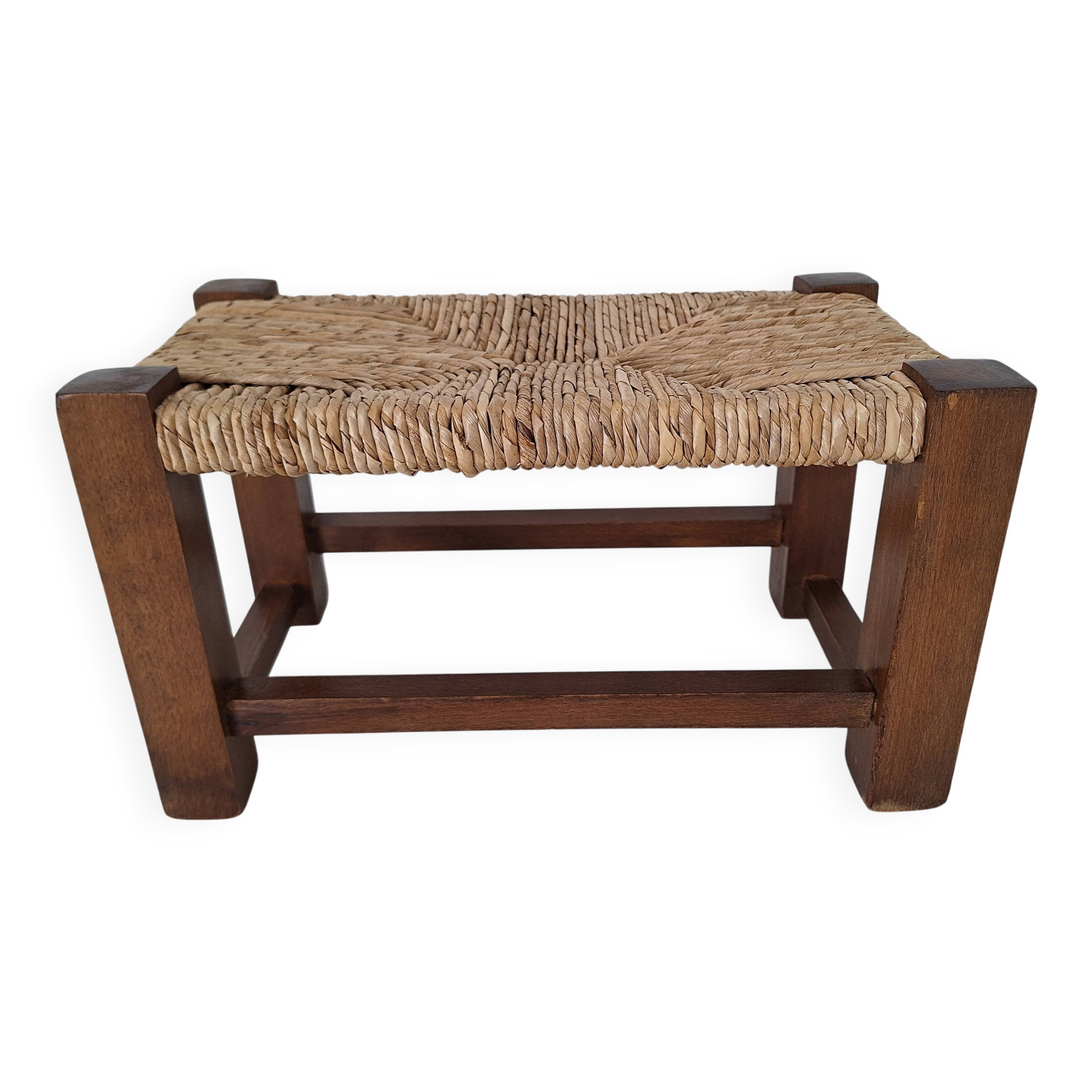 Marche pied / Tabouret en bois et paille