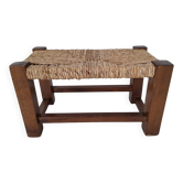 Marche pied / Tabouret en bois et paille