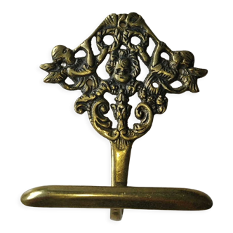 Hook, Wall hanger for coat. Aged brass cherubs/puttis décor