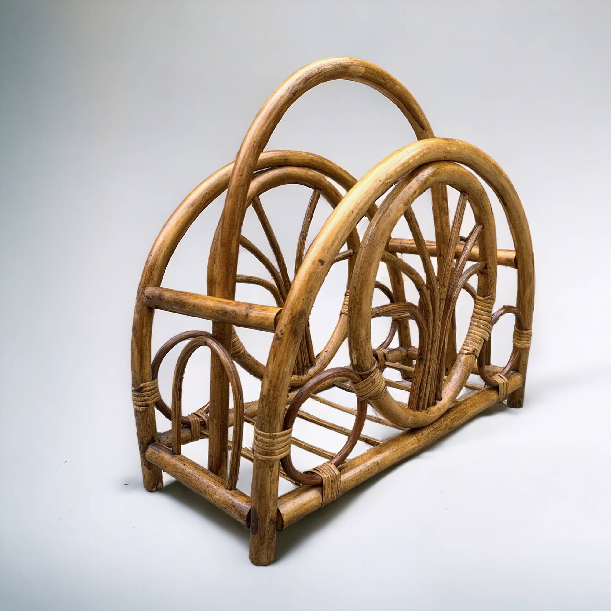 Vintage bamboo and wicker magazine rack