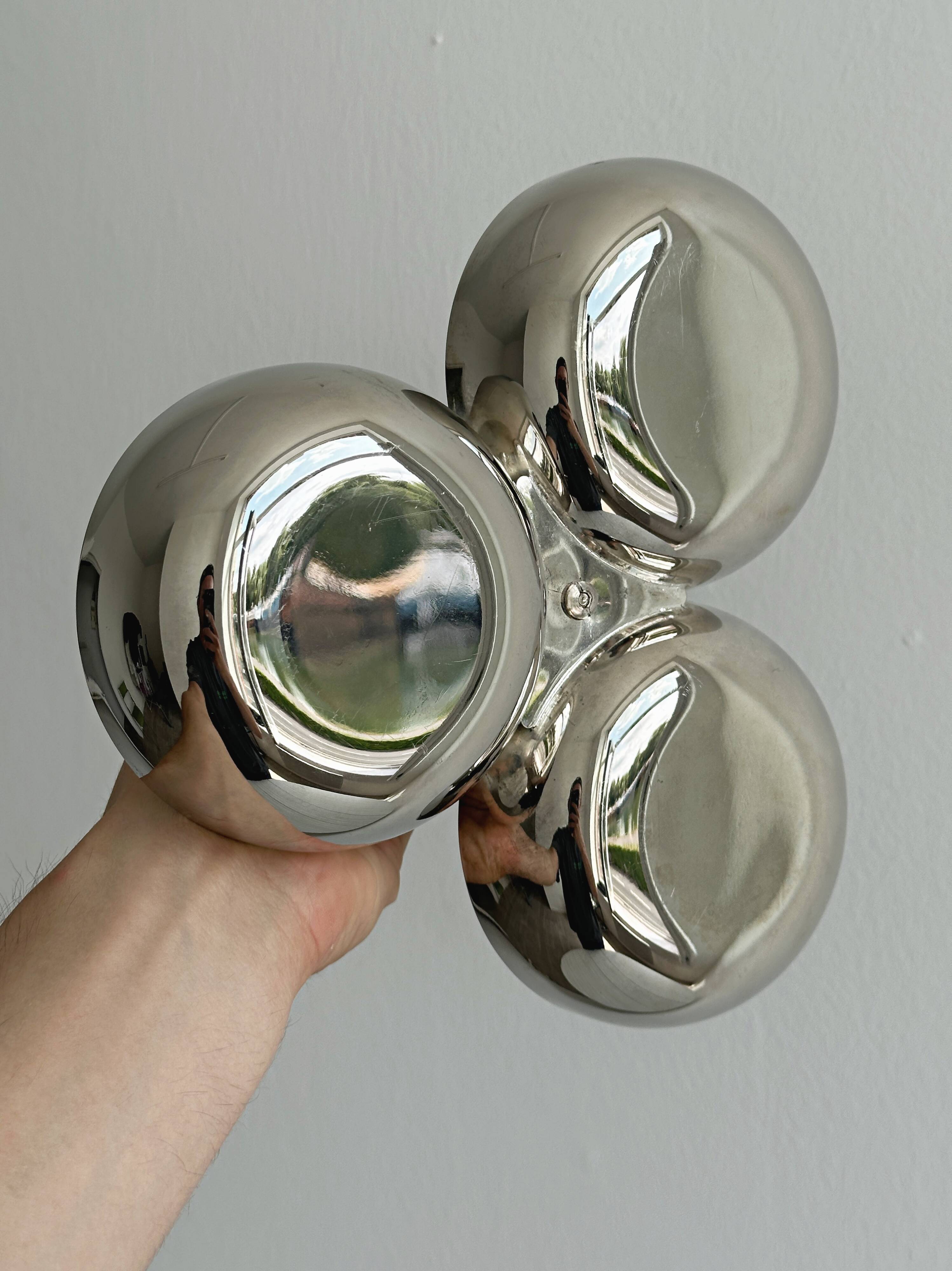 Silver stainless steel three-part serving platter